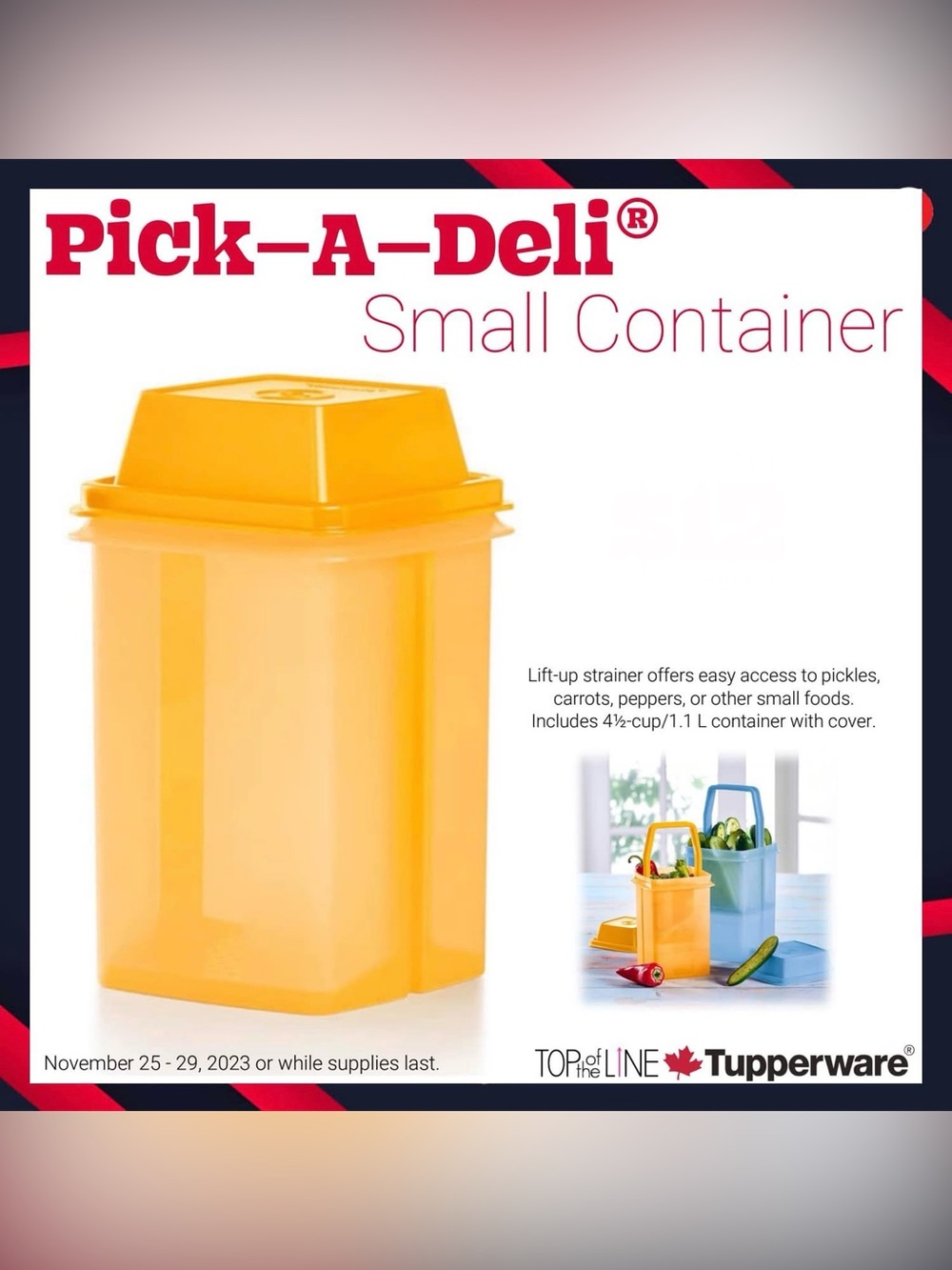 Tupperware Pick-A-Deli Small Container - Bright Yellow